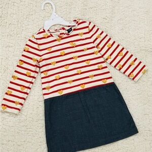 GAP Red White Striped blue chambray with Gold Hearts Dress Valentine’s patriotic